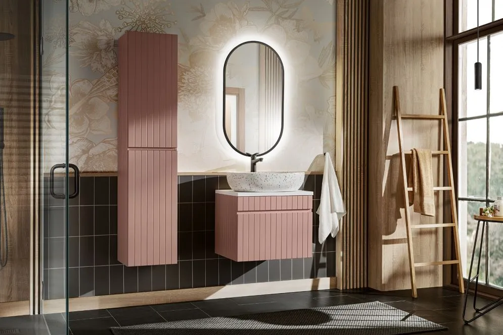 Szafka pod umywalkę ICONIC ROSE 82 60 cm różowa ryflowane fronty I sklep meblowy MIRAT. styl RYFLOWANY