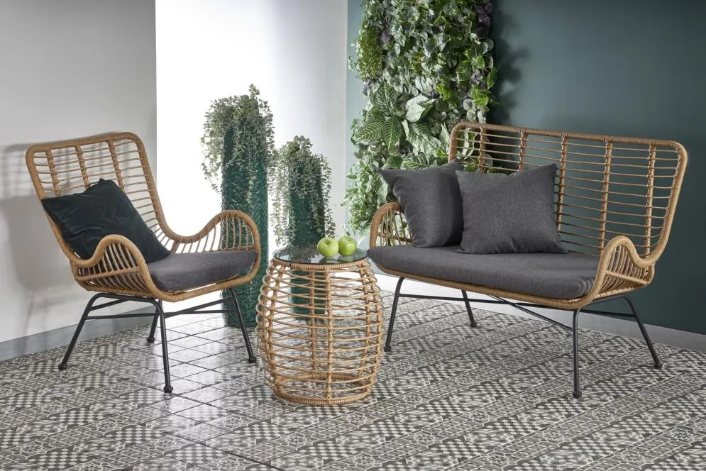 Sofa IKARO XL rattanowa z poduszkami na metalowych nogach | MIRAT. styl LOFT