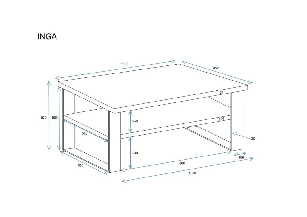 Ława INGA 110x65 dąb stirling na metalowej podstawie I sklep meblowy MIRAT. styl LOFT