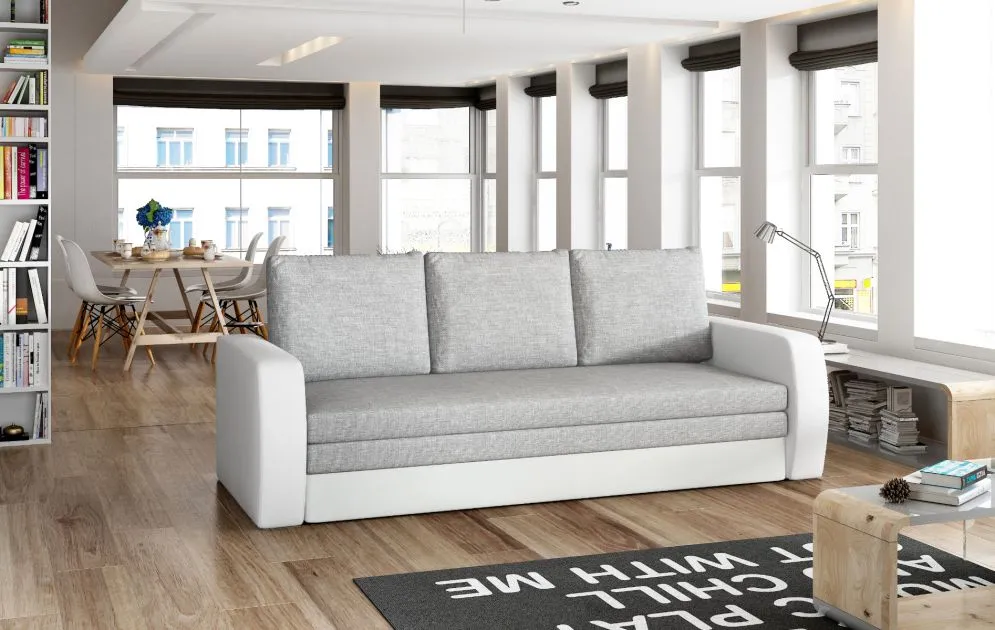 Sofa rozkładana z funkcją spania INVERSA szara/biała z pojemnikiem | MIRAT.