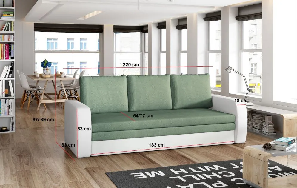 Sofa rozkładana z funkcją spania INVERSA szara/biała z pojemnikiem | MIRAT.