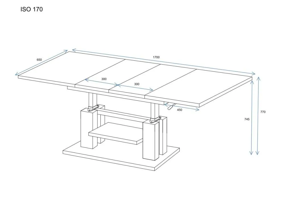 Ława rozkładana podnoszona ISO 110(170)x65 dąb artisan z półką I sklep meblowy MIRAT. styl LOFT