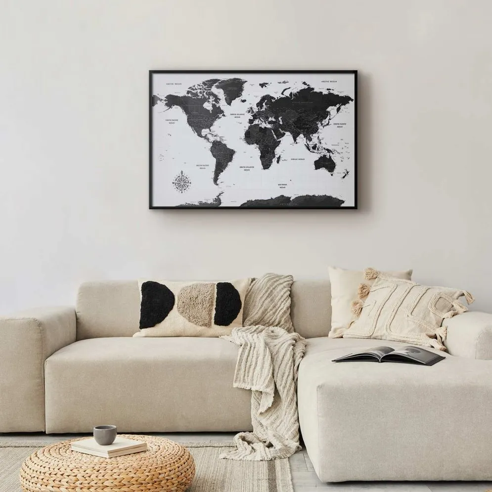Plakat Monochromatyczna mapa 60x40 cm z ramą czarną bez marginesu | MIRAT.