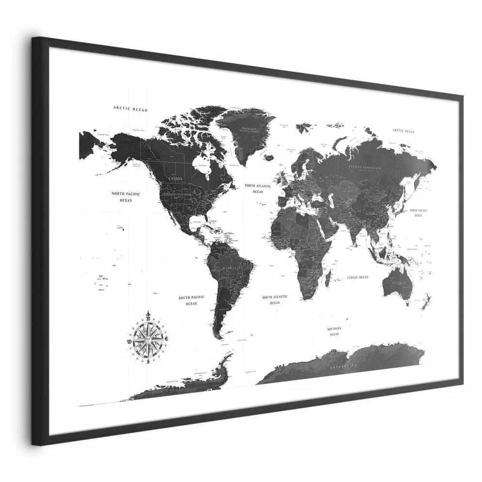 Plakat Monochromatyczna mapa 90x60 cm z ramą czarną z marginesem | MIRAT.