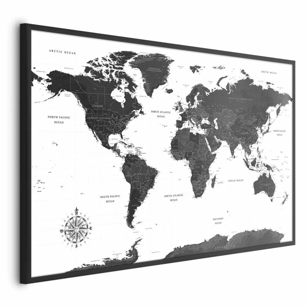 Plakat Monochromatyczna mapa 60x40 cm z ramą czarną bez marginesu | MIRAT.