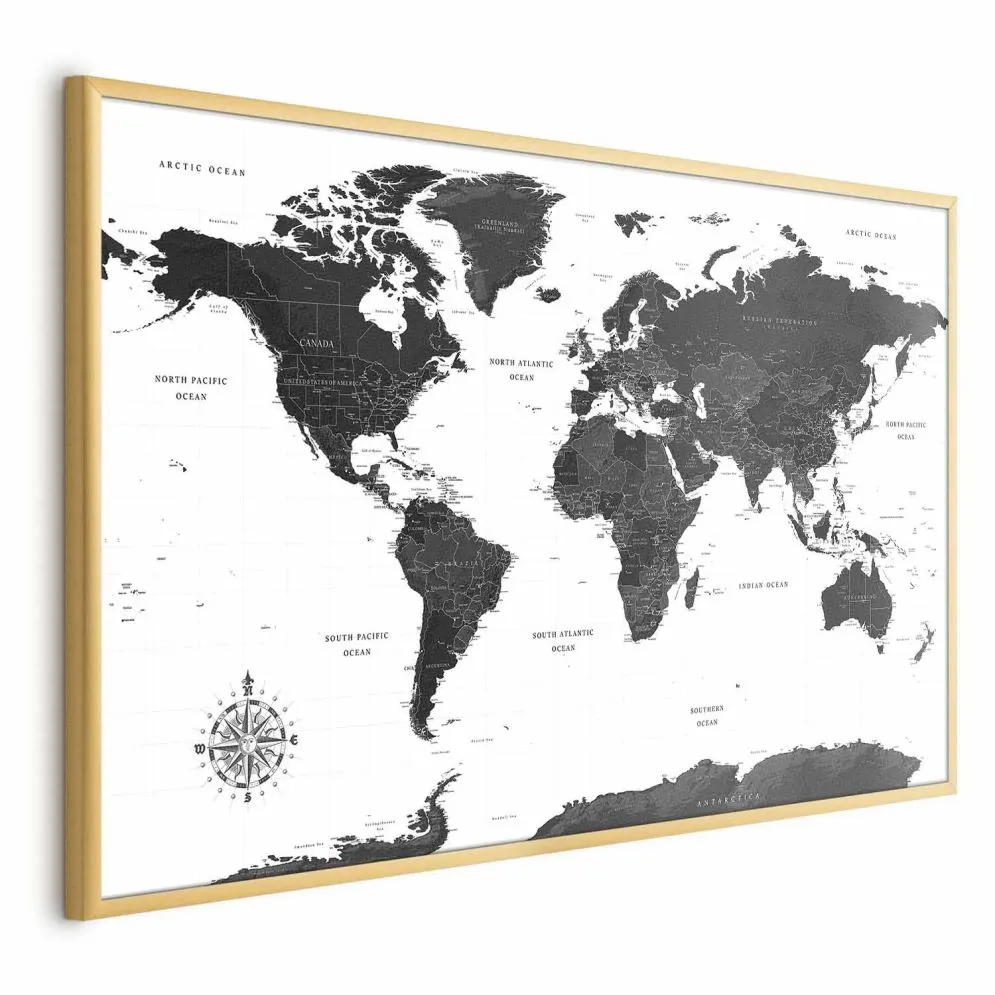 Plakat Monochromatyczna mapa 30x21 cm z ramą złotą bez marginesu | MIRAT.