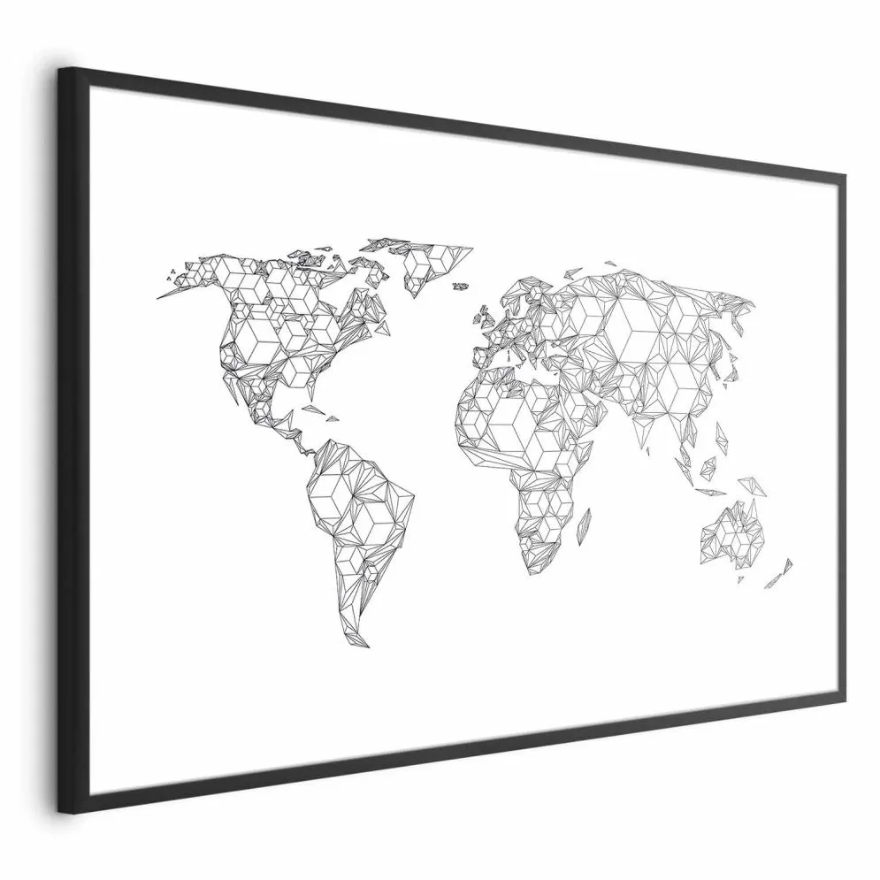 Plakat Geometryczna mapa 60x40 cm z ramą czarną z marginesem | MIRAT.