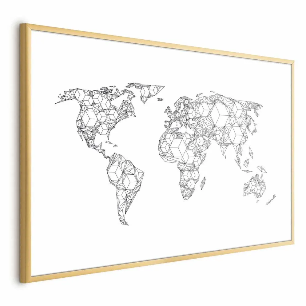Plakat Geometryczna mapa 42x29,7 cm z ramą złotą z marginesem | MIRAT.