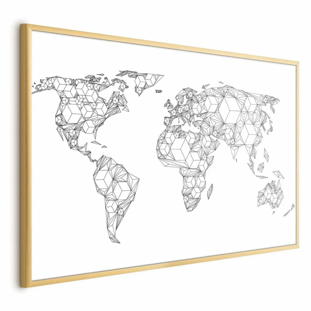 Plakat Geometryczna mapa 42x29,7 cm z ramą złotą bez marginesu | MIRAT.