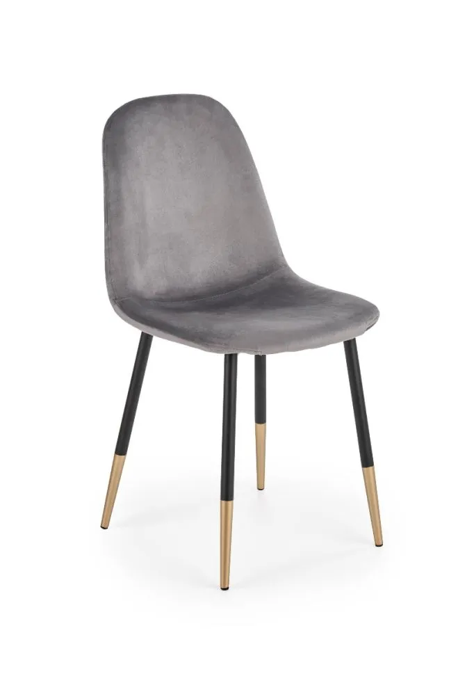 Tapicerowane szare krzesło na czarno złotych nogach K379 Velvet