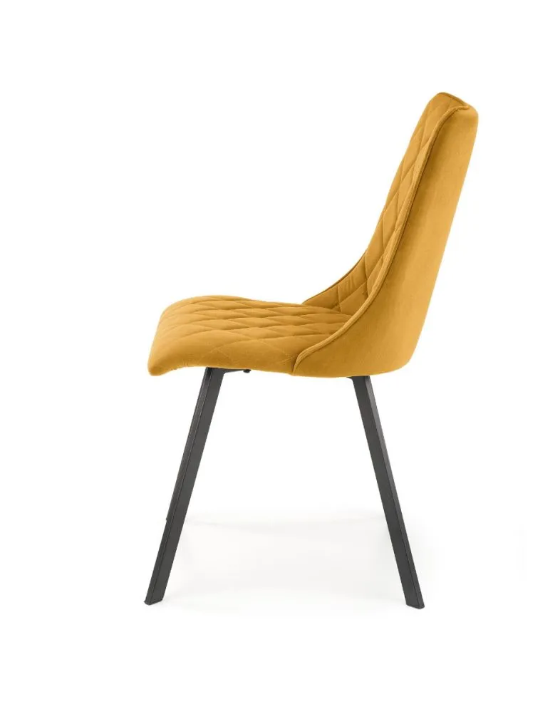 Krzesło tapicerowane K450 VELVET musztardowe pikowane do jadalni | MIRAT. styl GLAMOUR, LOFT