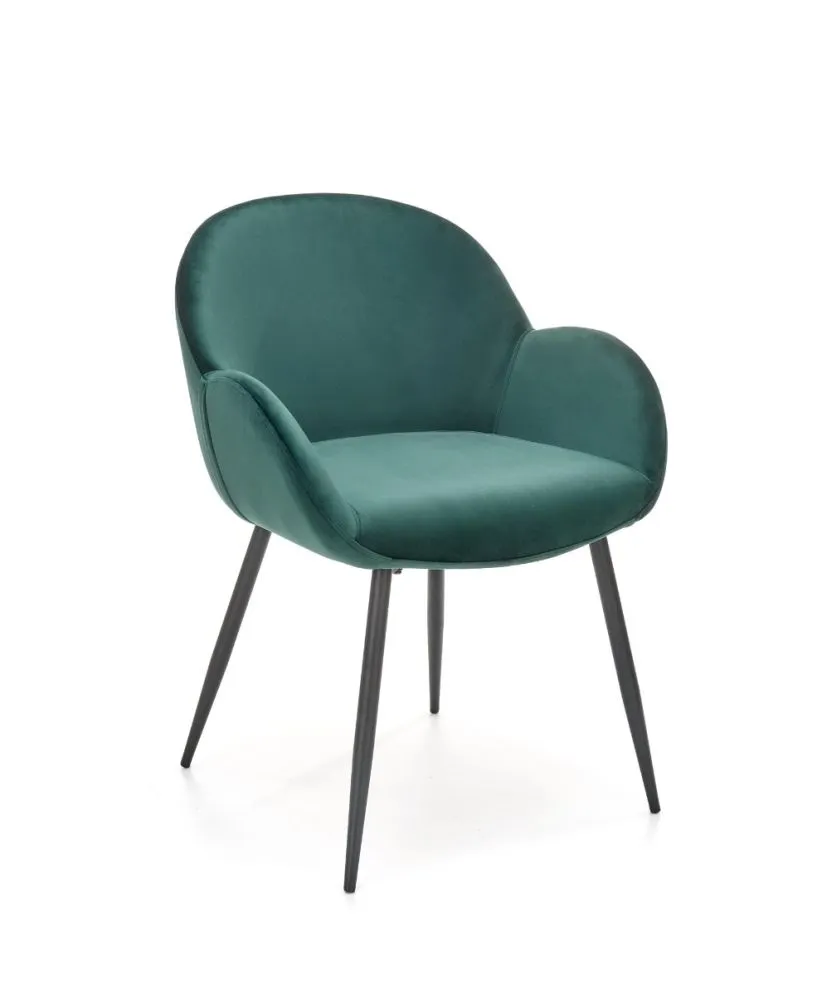 Krzesło tapicerowane K480 VELVET ciemnozielone z podłokietnikami | MIRAT. w stylu GLAMOUR kolekcja