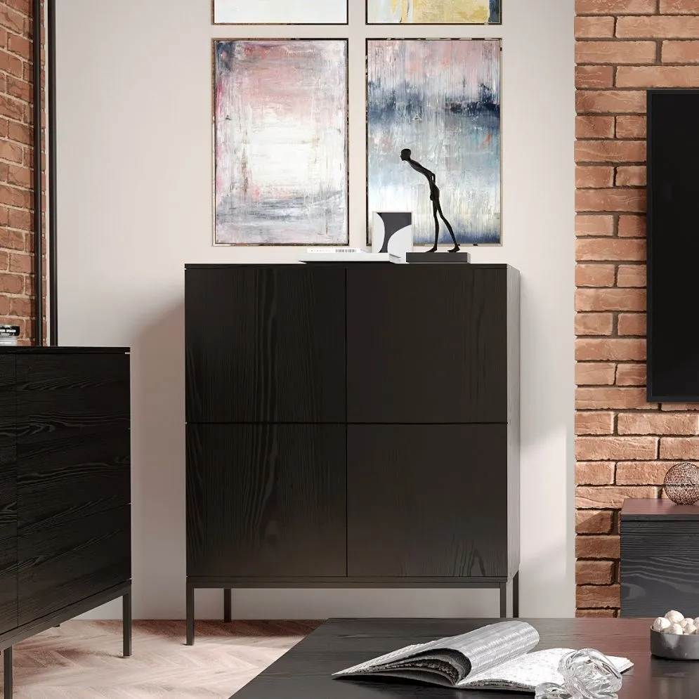 Komoda wysoka KRON 4D 100cm czarny dąb loftowa I sklep meblowy MIRAT. styl LOFT kolekcja KRON