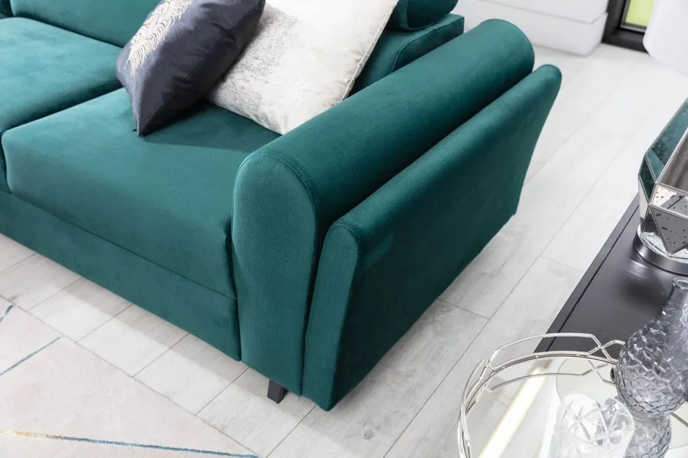 Narożnik z funkcją spania KAIROS VELVET zielony prawy nowoczesny I sklep meblowy MIRAT. styl GLAMOUR
