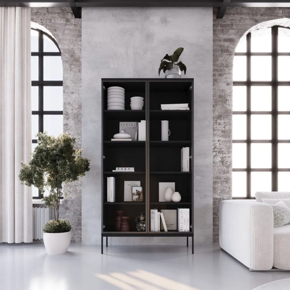 Witryna wysoka KRON 100cm czarny dąb do salonu I sklep meblowy MIRAT. styl LOFT kolekcja KRON