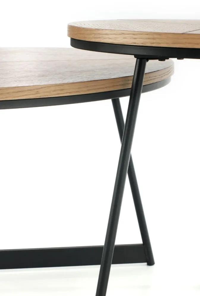 Stolik kawowy KARIDA 80x80 dąb/czarny okrągły na metalowych nogach w stylu loft | MIRAT. styl LOFT
