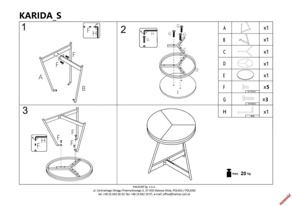 Stolik kawowy KARIDA S 45x45 dąb/czarny na metalowych nogach w stylu loft | MIRAT. styl LOFT