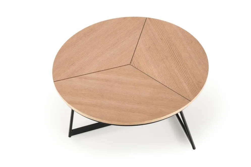 Stolik kawowy KARIDA 80x80 dąb/czarny okrągły na metalowych nogach w stylu loft | MIRAT. styl LOFT