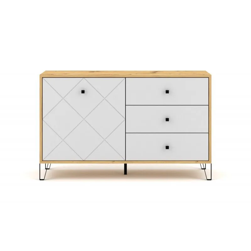 Komoda BILBAO 1D/3S dąb artisan/biały mat w stylu skandynawskim | sklep MIRAT styl RYFLOWANY, SKANDYNAWSKI kolekcja BILBAO