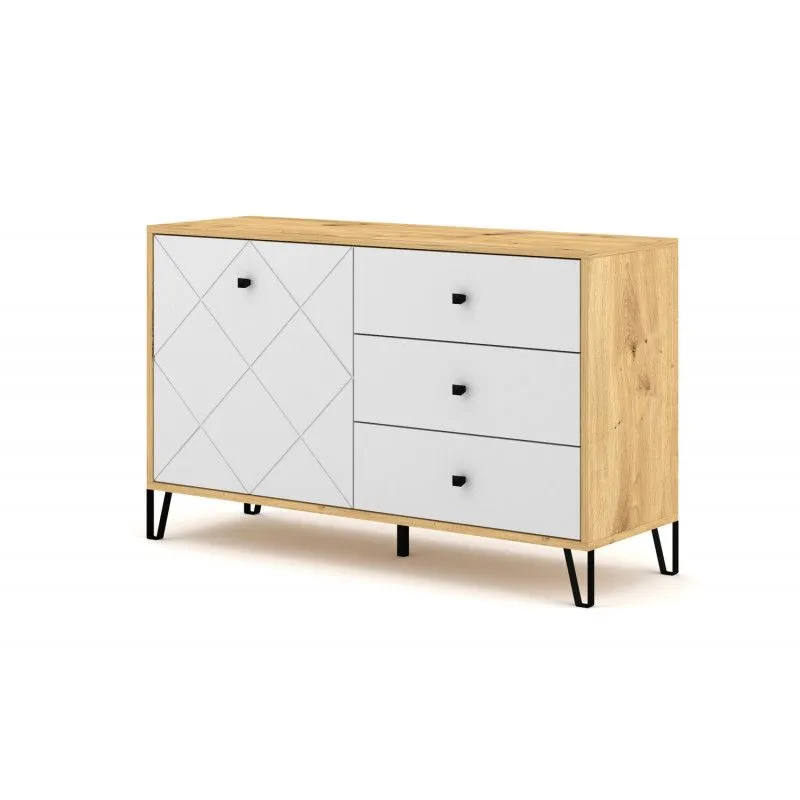 Komoda BILBAO 1D/3S dąb artisan/biały mat w stylu skandynawskim | sklep MIRAT styl RYFLOWANY, SKANDYNAWSKI kolekcja BILBAO