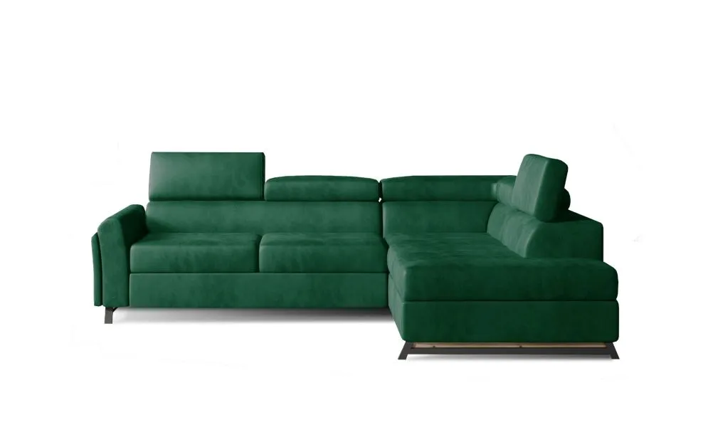 Narożnik z funkcją spania KAIROS VELVET zielony prawy nowoczesny I sklep meblowy MIRAT. styl GLAMOUR