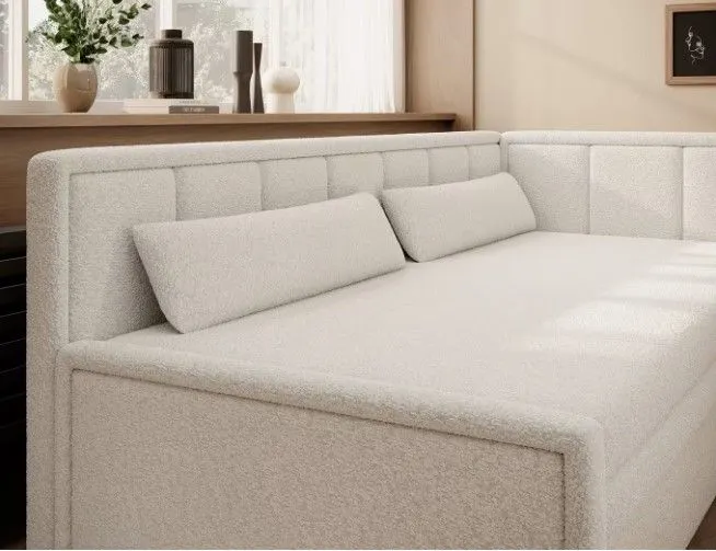 Dwuosobowa sofa rozkładana z funkcją spania FULGEO kremowa prawa I sklep meblowy MIRAT.