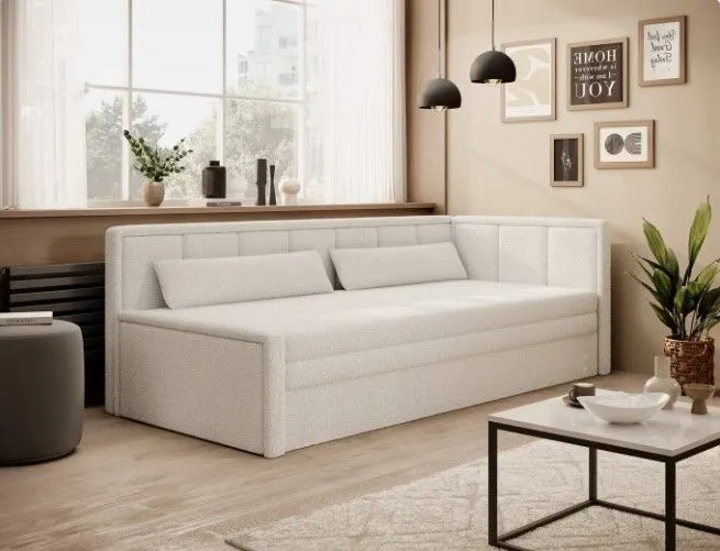 Dwuosobowa sofa rozkładana z funkcją spania FULGEO kremowa prawa I sklep meblowy MIRAT.