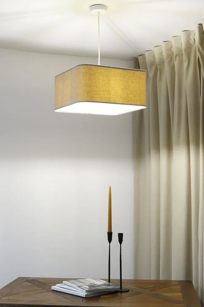 Lampa wisząca KWADRO LEN 001-40w20 jasna beżowa lniana I sklep meblowy MIRAT.