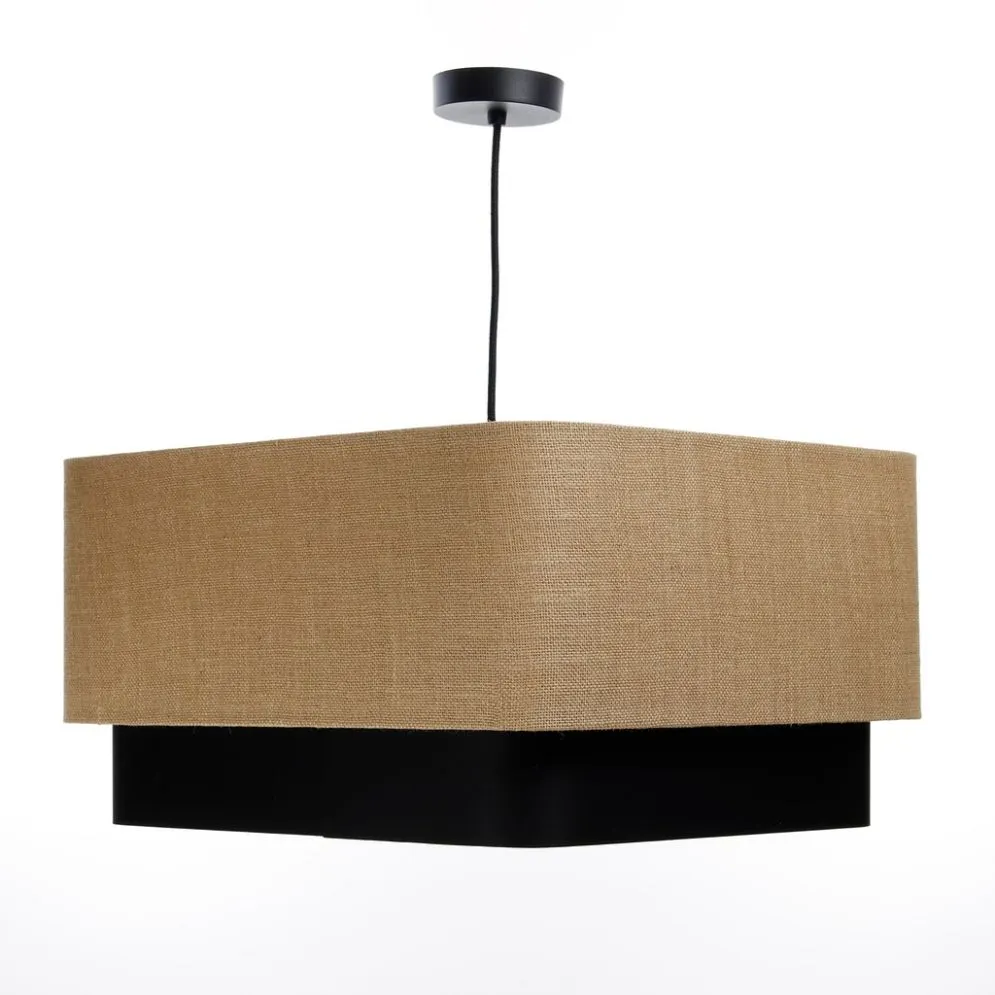 Lampa wisząca KWADRO DUO 005 51x47cm jutowa/czarna nad stół I sklep meblowy MIRAT.