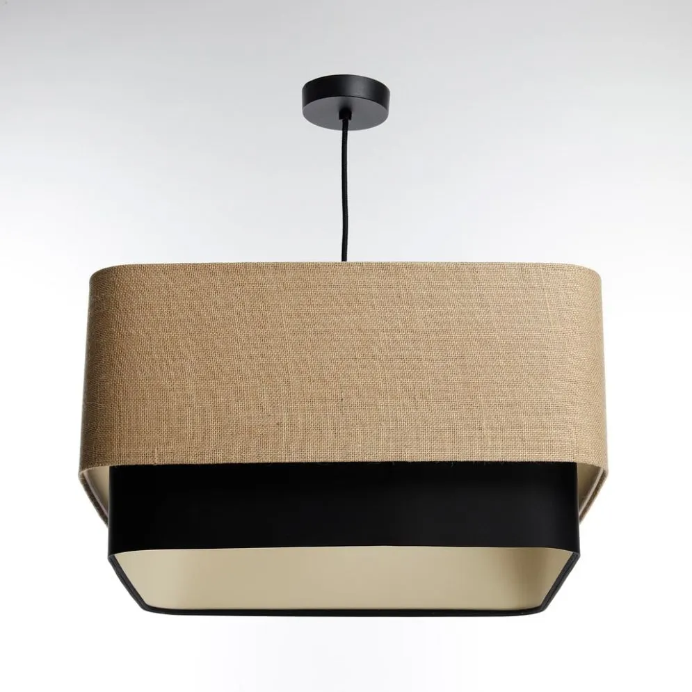 Lampa wisząca KWADRO DUO 005 51x47cm jutowa/czarna nad stół I sklep meblowy MIRAT.