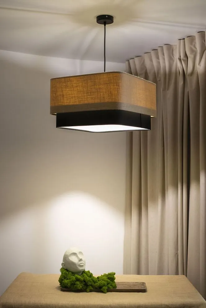 Lampa wisząca KWADRO DUO 005 51x47cm jutowa/czarna nad stół I sklep meblowy MIRAT.