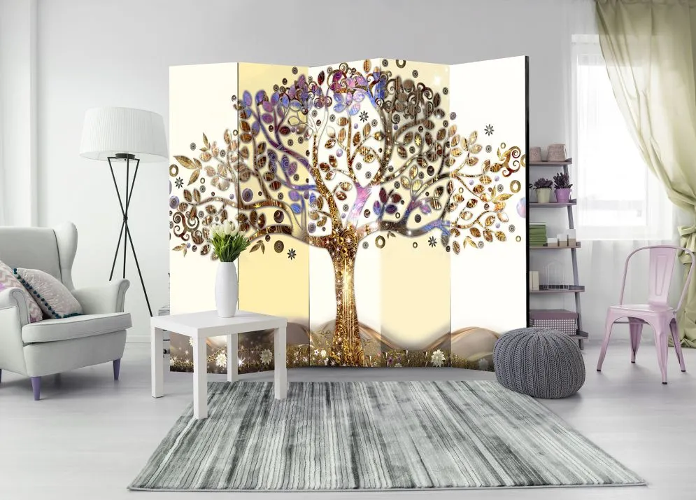 Parawan jednostronny Abstrakcje 225x172 cm 5-częściowy biały | MIRAT.
