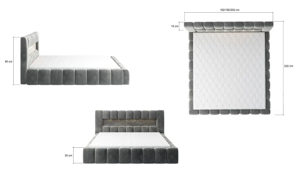 Łóżko tapicerowane LAMICA VELVET 180x200 szare z pojemnikiem nowoczesne | MIRAT. styl GLAMOUR