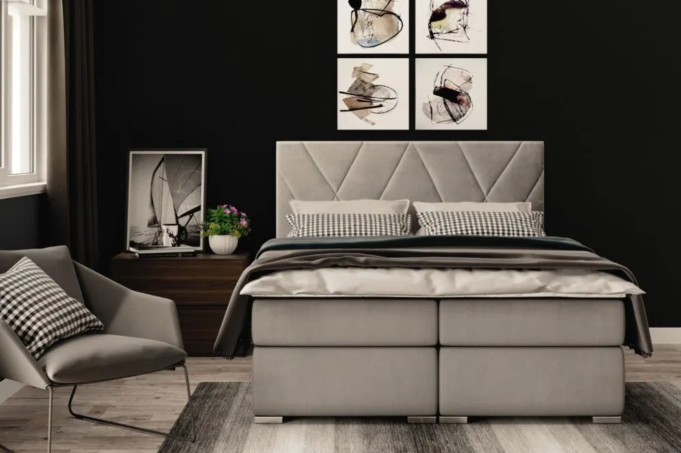 Łóżko kontynentalne MELROSE 180 czarne velvet z pojemnikiem do sypialni | MIRAT. styl GLAMOUR