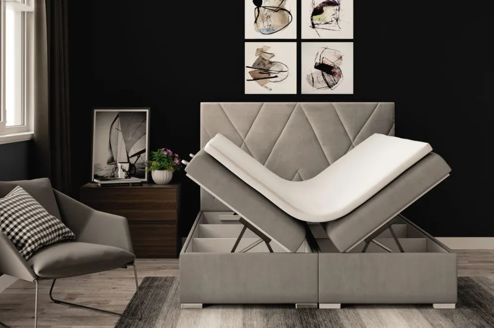 Łóżko kontynentalne MELROSE 180 czarne velvet z pojemnikiem do sypialni | MIRAT. styl GLAMOUR