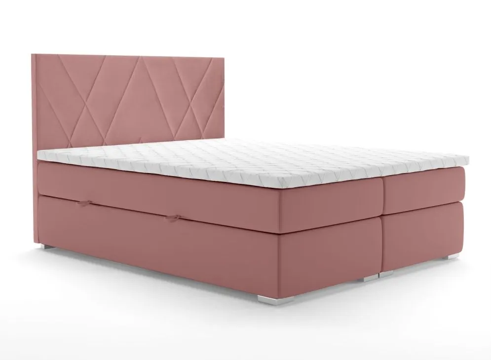 Łóżko kontynentalne MELROSE 140 różowe velvet z pojemnikiem do sypialni | MIRAT. styl GLAMOUR