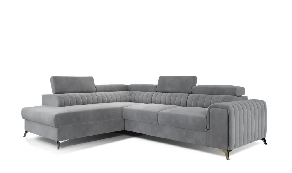 Narożnik z funkcją spania LAURENCE VELVET szary lewy w stylu glamour | MIRAT. w stylu GLAMOUR kolekcja