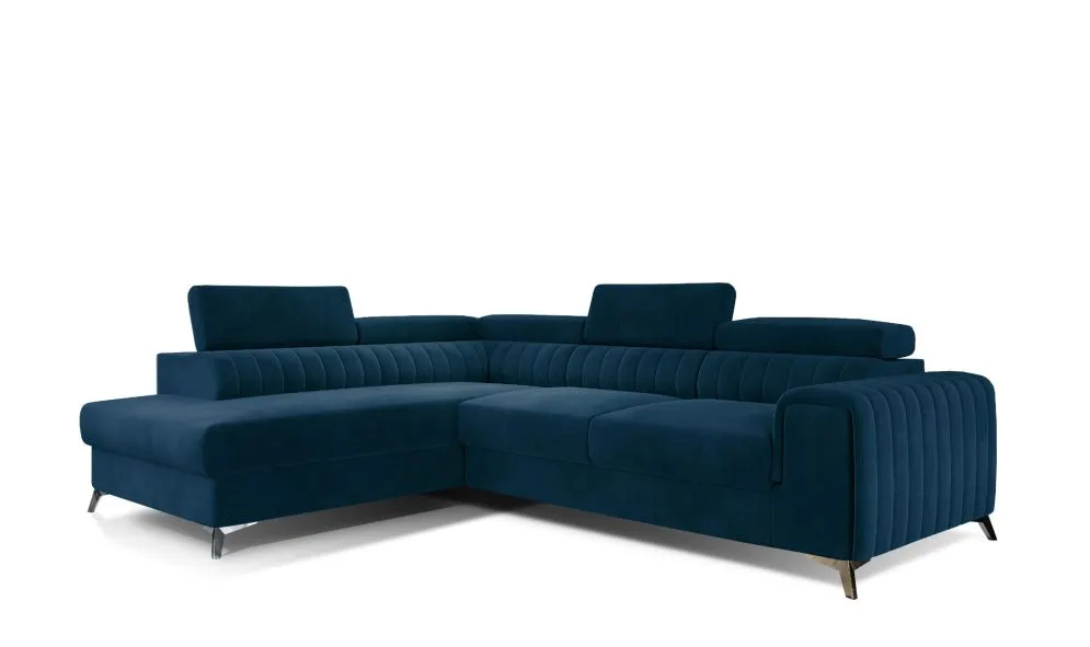 Narożnik z funkcją spania LAURENCE VELVET granatowy lewy z regulowanymi zagłówkami | MIRAT. w stylu GLAMOUR kolekcja