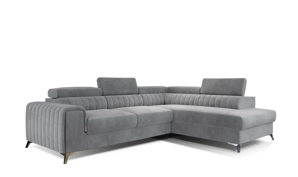 Narożnik z funkcją spania LAURENCE VELVET szary prawy polskiej produkcji | MIRAT. w stylu GLAMOUR kolekcja