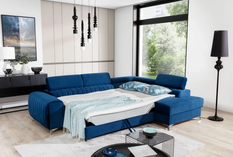 Narożnik z funkcją spania LAURENCE VELVET szary lewy w stylu glamour | MIRAT. w stylu GLAMOUR kolekcja