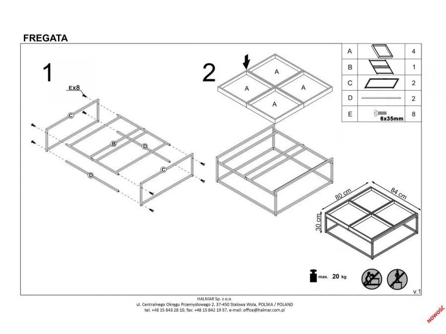 Ława FREGATA drewniana z blatem z 4 modułów w stylu loft | MIRAT. styl LOFT