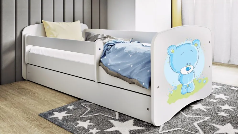 Łóżko dziecięce BABY DREAMS niebieski miś z szufladą | MIRAT.  kolekcja BABY DREAMS