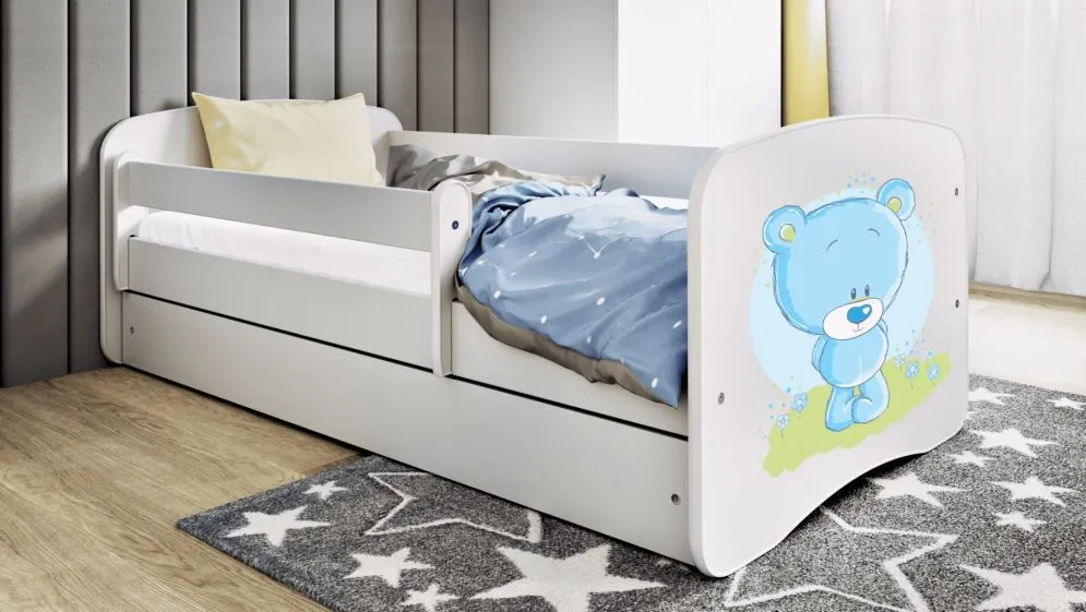 Łóżko dziecięce BABY DREAMS niebieski miś 160 ze stelażem | MIRAT. kolekcja BABY DREAMS