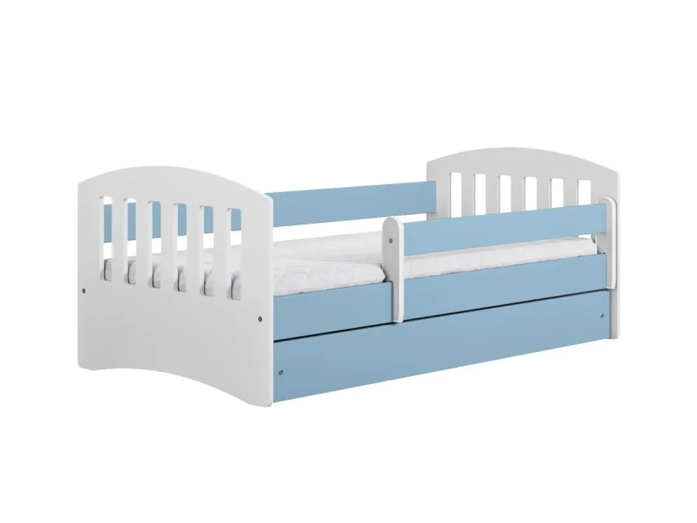 Łóżko dziecięce CLASSIC 1 140x80 niebieskie z barierką | MIRAT. kolekcja CLASSIC