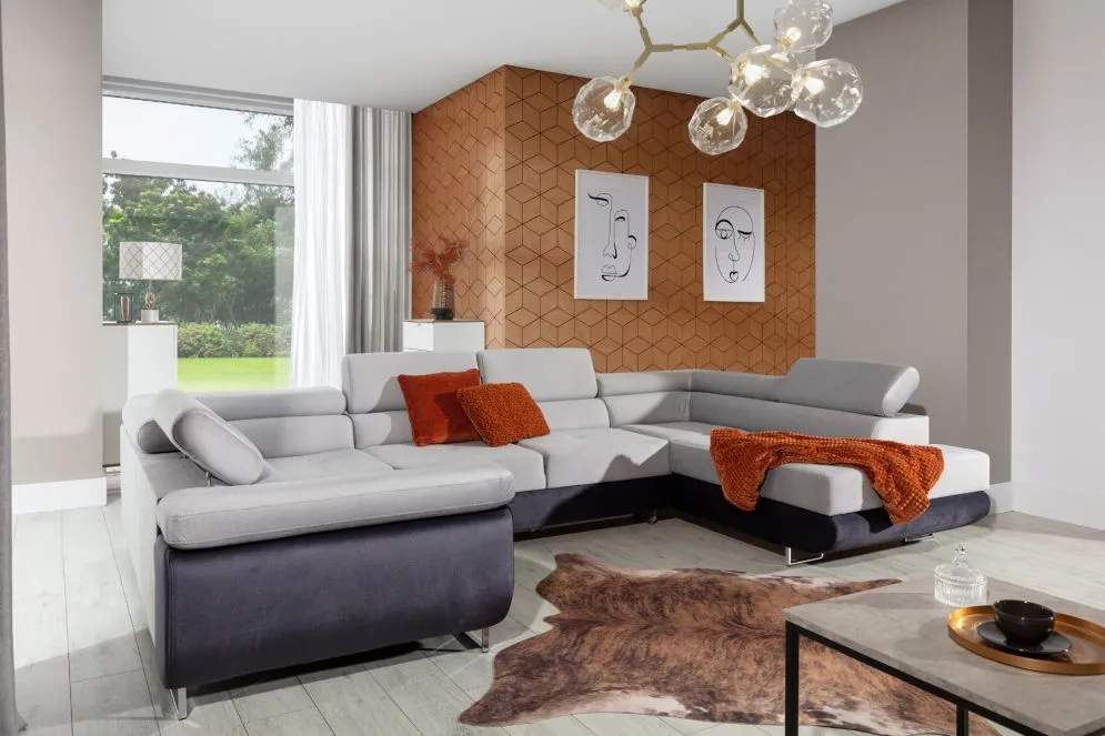 Narożnik z funkcją spania LETTO czarny/biały prawy z regulowanymi zagłówkami | MIRAT. w stylu kolekcja