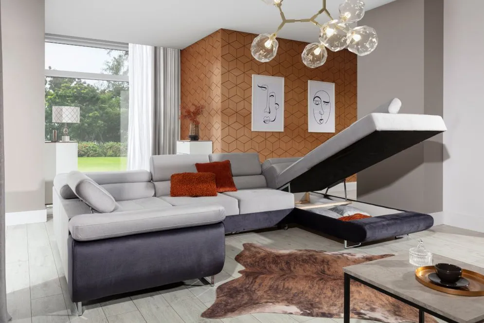 Narożnik z funkcją spania LETTO czarny/biały lewy w kształcie litery U | MIRAT. w stylu kolekcja
