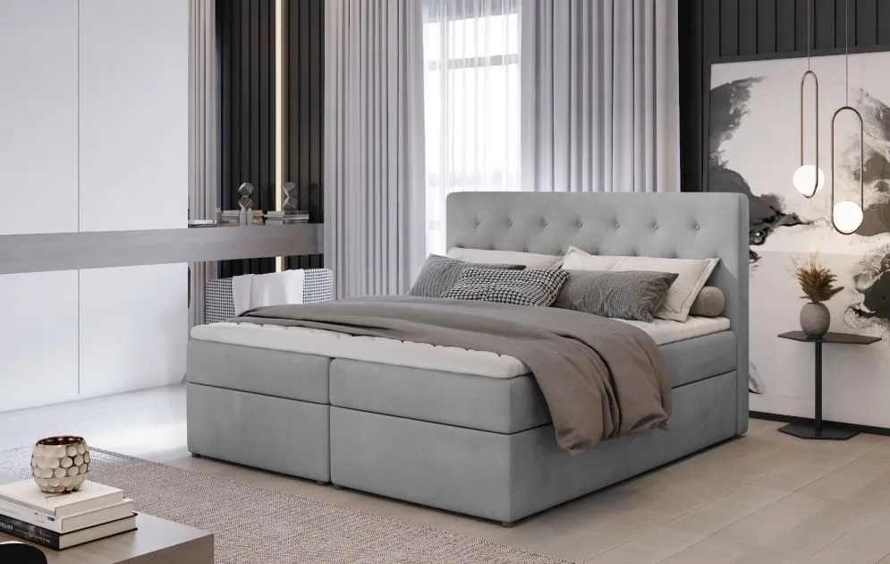 Łóżko kontynentalne LOREE VELVET 180x200 szare z pojemnikiem tapicerowane | MIRAT. w stylu GLAMOUR kolekcja
