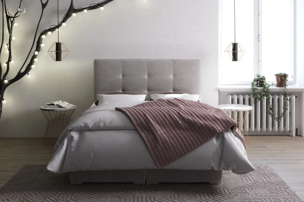 Łóżko kontynentalne TUTO 140 szare velvet w stylu glamour | MIRAT. styl GLAMOUR