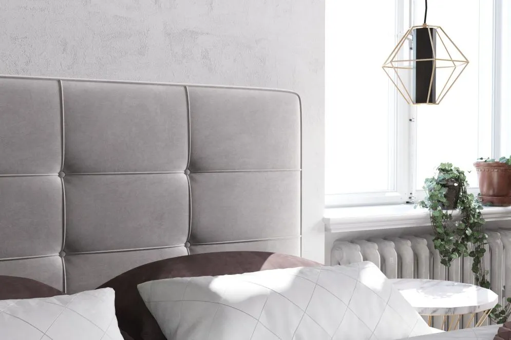 Łóżko kontynentalne TUTO 140 szare velvet w stylu glamour | MIRAT. styl GLAMOUR