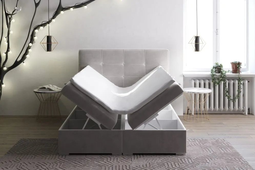 Łóżko kontynentalne TUTO 180 różowe velvet z pojemnikiem do sypialni | MIRAT. styl GLAMOUR